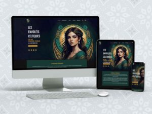 Aperçu du site web de l’événement fest-noz « Les Envolées Celtiques », affiché sur ordinateur, tablette et smartphone