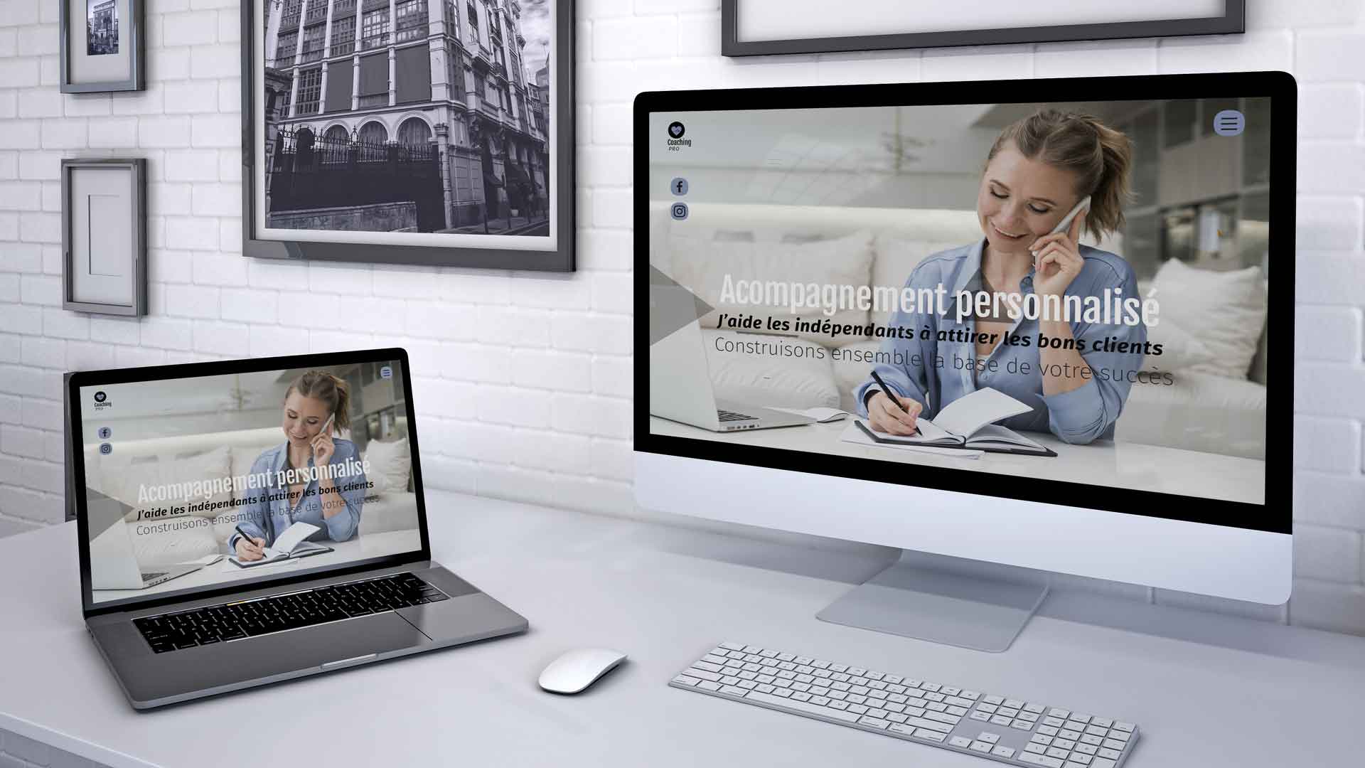 Création de site vitrine professionnnel WordPress affiché sur écran d’ordinateur pour améliorer la visibilité en ligne d’un professionnel